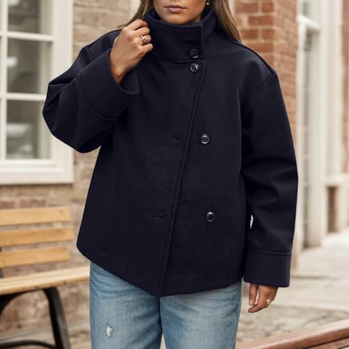 Womens Cropped Coat Wool Blend Winter Jacket Oversized Relaxed Fit Short Outerwear with Notch Lapel Fashionable3