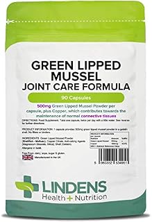 Lindens Green Lipped Mussel 500mg Capsules - 90 Pack - Joint Care Formula in Convenient, Rapid Release Capsules - UK Manufacturer, Letterbox Friendly