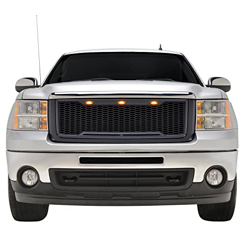 Eag Replacement Grille Upper Front Honeycomb Grill With Amber Led Lights - Matte Black Fit For 07-13 Sierra 1500 #TOP12