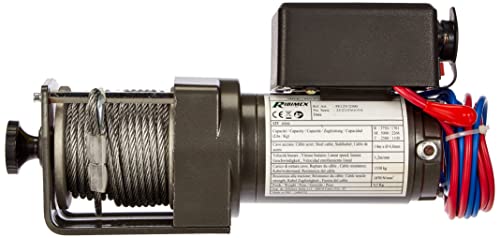 Ribimex Verricello Elettrico 12V Per Carichi Fino A 2100 Kg, Cavo In Acciaio 14 M, Uso Elettrico E Manuale, Comando A Distanza Tramite Cavo Da 2,8 M, Accessori Per L'installazione Inclusi - PE12V/2500 - 4