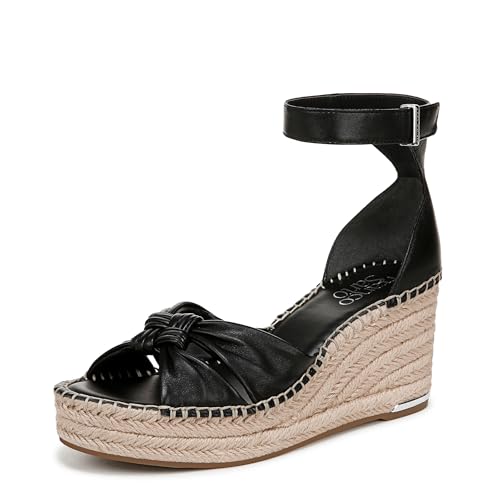 Franco Sarto Womens Clementine Espadrille Wedge Sandal Black Leather 9.5 W