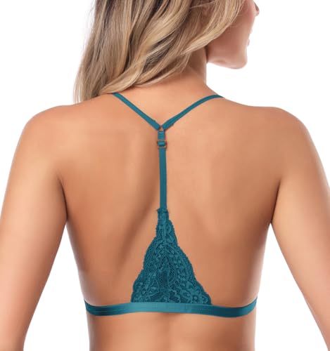 Image of SHEKINI Women's Lace Bra Wireless Padded Triangle Bralettes for Women Front Closure Halter Bras for Women