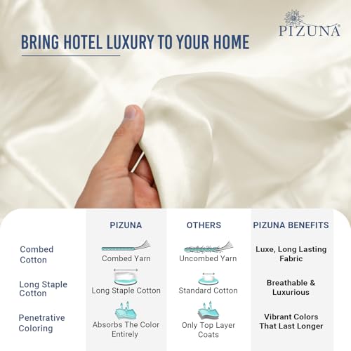 Image of Pizuna 100% Cotton Bedsheet Super King Size with 4 Pillow Covers, 1000 Thread Count Long Staple Cotton, Flat Bed Sheet 108X108 Inch for Superking Bed, New Ivory
