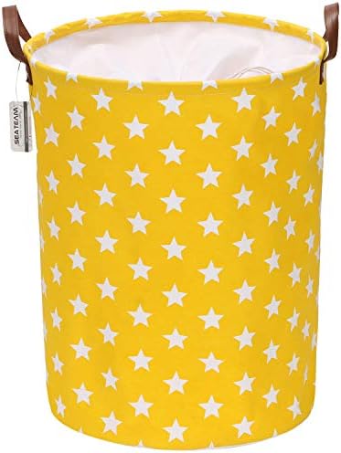 Sea Team Tree Pattern Laundry Hamper Canvas Fabric Laundry Basket Collapsible Storage Bin with PU Leather Handles and Drawstring Closure, 19.7 by 15.7 inches, Waterproof Inner, Grey