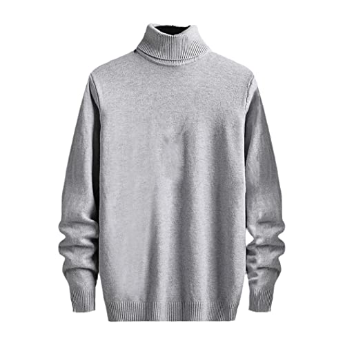 Pull d'hiver à col montant épais pour homme gris coupe ajustée tricot double col