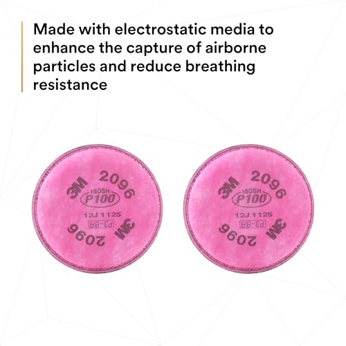 3M P100 Respirator Filter 2096, 1 Pair | Helps Protect Against Oil and Non-Oil Based Particulates, Nuisance Level Acid Gas Relief, Dust, Fumes, and Mists - image 6