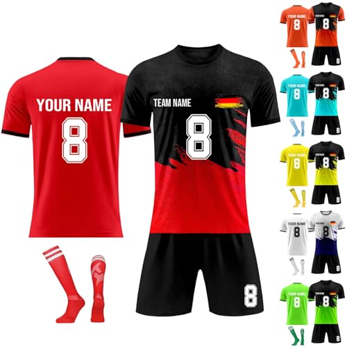 Generisch Personalisiertes Football Trikot Kinders Erwachsene Fusstball Shorts Socken Trikots mit GRATIS Name Nummer Fußball Trikot