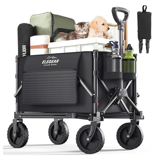 Elegear Wagon Cart Foldable Collapsible Heavy Duty, Folding Wagon with 360° All-Terrain Wheels&Smallest Folding Design, 220LBS Large Capacity Portable Utility Grocery Wagon for Sports Camping Shopping