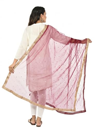 Image of YOUTHQUAKE Women's Net Embroidered Full Size Dupatta With 4 Side Golden Lace