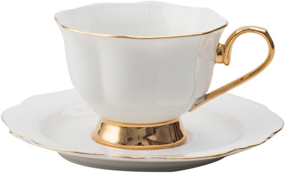 Hand-painted Golden Handle Tea Cup & Saucer Set with Spoon Simple Rim Coffee Mugs Concentrate Cup Porcelain