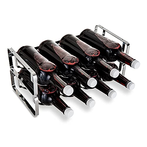 LIVIVO Elegant Stackable Wine Shelf Rack Metal Countertop Storage Organiser Holder Display Stand Up to 4 8 12 Bottles Ideal For Wine Bottles Water Drinks Beverages Whiskey Juice Liquor (2, Silver)