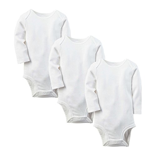Enfants Chéris Unisex Baby 3 Pack Long Sleeve Bodysuit Cotton Onesies, (White, 12M)