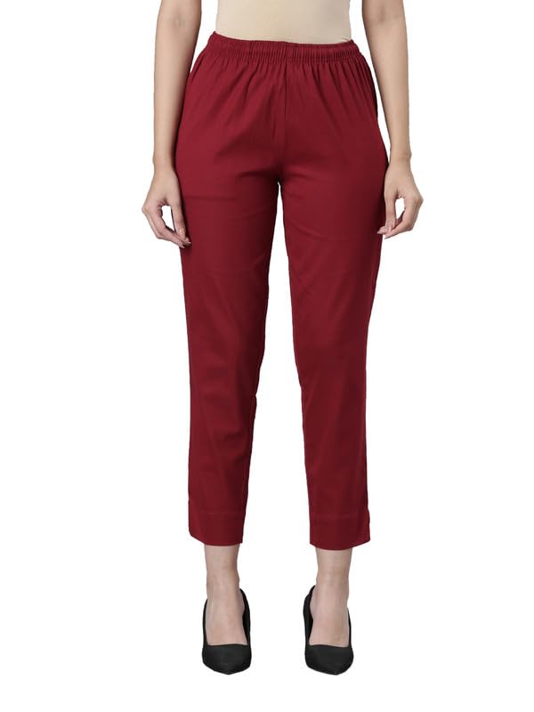 Image of GO COLORS Solid Soft Cotton Printed Pencil Pant for Women | Breathable, Side Pocket