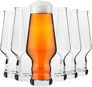 Krosno Tall Lager IPA Craft Beer Glass | Set of 6 | 400 ML | Large Cocktail Glasses Drinking Guinness Glass | Perfect for Home, Bar and Kitchen Set | Dishwasher Safe Glass Cups
