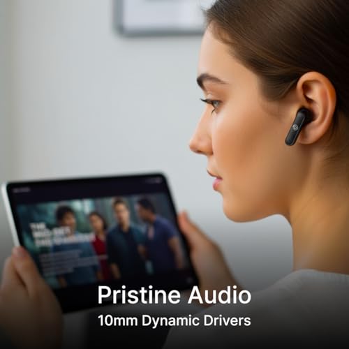 Image of pTron Bassbuds Indie In-Ear TWS Earbuds w / 10mm Drivers, 45Hrs Playtime, Dual HD Mic & AI-ENC Calls, Custom EQ, Mobile App, Bluetooth V5.4 Earphones, Voice Assistant, Type C Charging & IPX5(Jet Black)