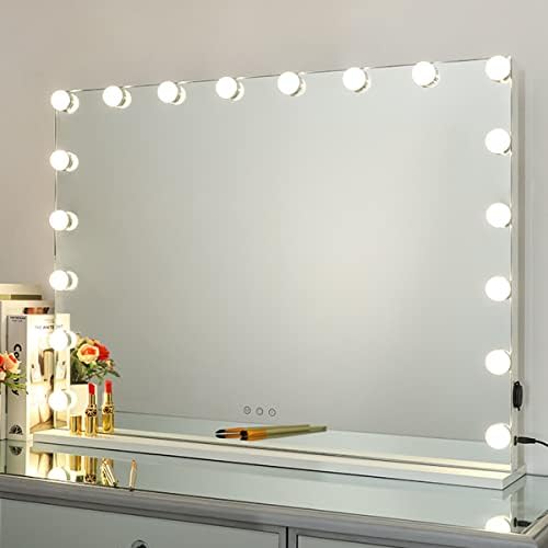 SHOWTIMEZ Vainness Mirror with Lights Giant Lighted Make-up Mirror with 18 LED Bulbs, Tabletop or Wall-Mounted Hollywood Vainness Make-up Mirror, W31.5 x H23.6in.