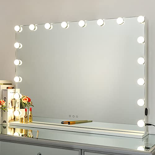 SHOWTIMEZ Vanity Mirror with Lights Large Lighted Makeup Mirror with 18 LED Bulbs, Tabletop or Wall-Mounted Hollywood Vanity Makeup Mirror, W31.5 x H23.6in.
