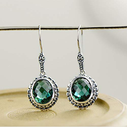 Pendientes de plata 925 con gemas ovaladas y cristal verde estilo chino 7