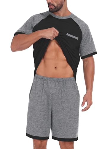 Image of Mens Pajamas Set Lightweight Summer Pjs Sleepwear Soft Comfy Short Sleeve Loungewear With Pocket (S-4X)