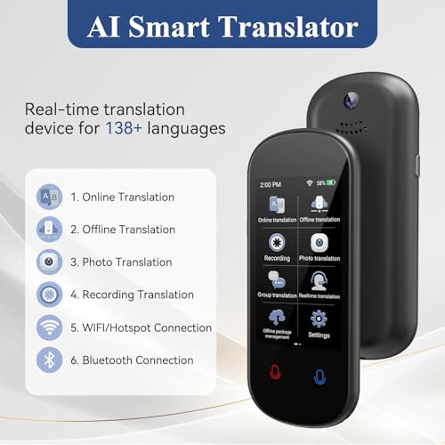 Language Translator Device, 2025 Two-Way AI Voice Translator for Voice/Text/Offline/Photo Translation 138+ Language Online Translation Portable Tow Way Translator Device for Business Learning Travel