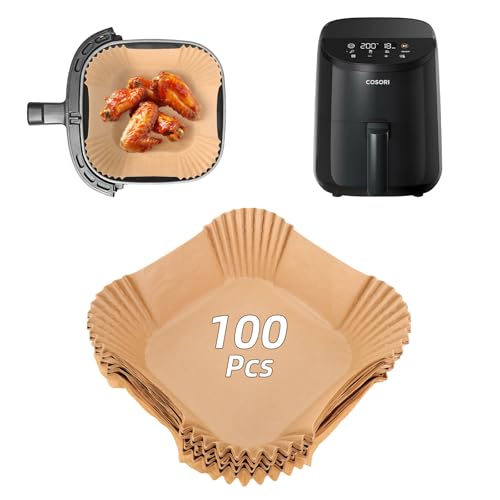 100 Piezas Papel Freidora Aire Accesorios para Cosori Freidora de Aire 2L, Papel Air Fryer Cuadrado Mini Accesorios Cocina para Cosori CAF-LI211, Accesorios Airfryer, Resistente al Agua y al Aceite