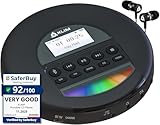 KLIM Nomad - Portable CD Player with Long-Lasting Battery - with Headphones - Radio FM - Compatible MP3 CD Player Portable - TF Card Radio FM Bluetooth - Ideal for Cars - Black