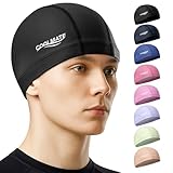 COOLMATE Fabric Swim Cap for Adult Women Men Kid 3 4 6 8 14 16, Silicone Water Resistant Layer, Cloth Swim Cap Gifts for Swimmers, Lightweight for Pool, Lap Swimming (1 pc) (Black, L)