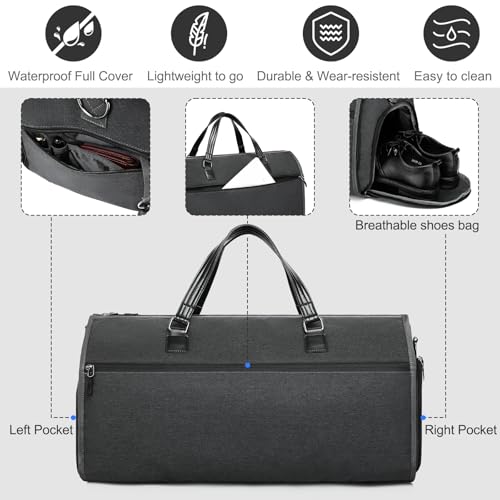 Convertible Garment Bag with Shoulder Strap, Carry on Duffel Bag Waterproof Garment for Men Women - 2 in 1 Hanging Suitcase Suit Travel Bags with Shoe Pocket4
