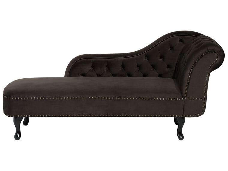 Image of Velvet Modern Chesterfield Chaise Lounge Couch 166 X 63 X 76 for Your Loving Space (Brown, Right Arm)