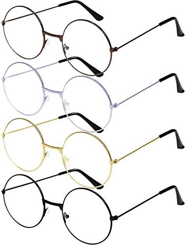 URATOT 4 Pack Retro Round Eyeglasses Metal Frame Clear Lens Glasses Vintage Eyeglasses, Unisex, 4 Colors
