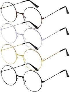URATOT 4 Pack Retro Round Eyeglasses Metal Frame Clear Lens Glasses Vintage Eyeglasses, Unisex, 4 Colors