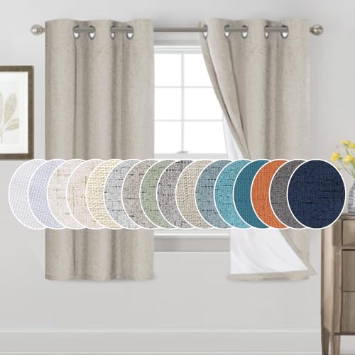 Image of PrinceDeco Linen Texture Curtains 100% Blackout Curtains 64 inch Long 2 Panels Set Noise Reducing Window Treatment Drapes for Nursery Bedroom Thermal Insulated with White Liner,42 X 64 In, Cobblestone
