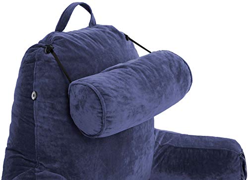 Husband Pillow Medium Dark Blue, Backrest For Kids, Teens, Petite Adults - Reading Pillows With Arms, Adjustable Loft, Plush Memory Foam, Bed Rest Chair Sitting Up, Detach Neck Roll, Removable Cover #TOP5