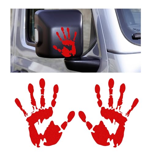 KVAEY 2PCS Car Wave Stickers, The Lazy Waver Sticker Auto Waving Hand Sign Decal, Waterproof Rearview Mirror Hands Wave Sticker Decor for Auto SUV Truck, Exterior Car Accessories (Red)