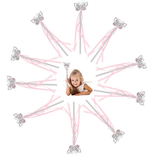 Tvoip 5Pcs 13 Inches Butterfly Princess Fairy Wand Girls Magic Ribbons Wands Streamers Costume Fancy Dress Props Pink Bachelor Party Favor