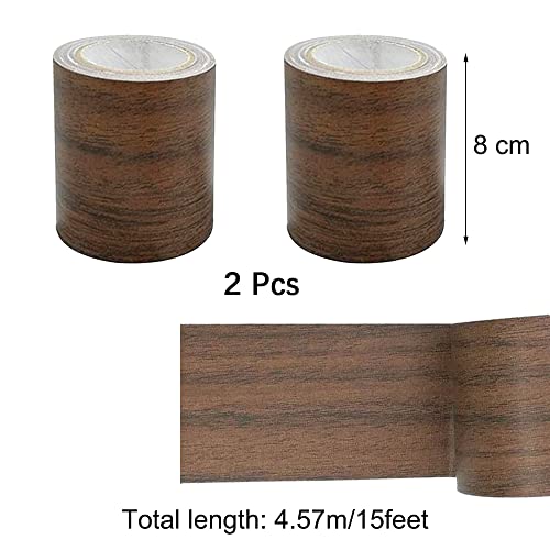 Miniatura 2 de 2 Rollos Cinta Adhesiva De Aspecto De Madera, Reparación De Vetas De Madera, Autoadhesiva, Para Zócalos Blandos, Laminados, Bordes De Puertas, Paredes De Papel Pintado, Marrón Oscuro, 8 Cm X 4,57 M