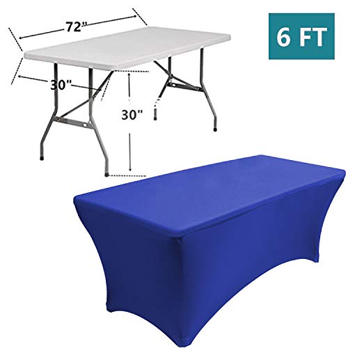 Reliancer 2 Pack 6Ft Rectangular Spandex Table Cover Four-Way Tight Fitted Stretch Tablecloth Table Cloth For Outdoor Party Dj Tradeshow Banquet Vendor Wedding Celebration (2Pc 6Ft, Royal Blue) #TOP4
