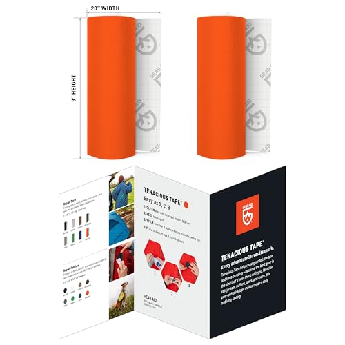 Image of GEAR AID Tenacious Tape 3 inch x 20 inch Nylon Fabric Repair, Orange, 2 Rolls | Peel-and-Stick Repair Tape That Fixes Holes and Rips in Puffy Jackets, Rain Gear, Tents, Sleeping Bags and Outdoor Gear.