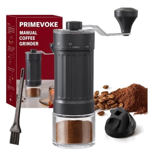 PRIMEVOKE Manual Coffee Grinder with Adjustable Coarseness Settings Hand Crank Coffee Bean Grinder with Cleaning Brush