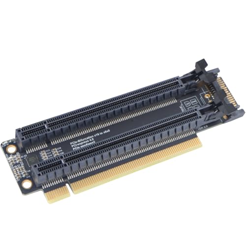 JMT Tarjeta de expansión PCI-E 4.0 x16 1 a 2 Gen3, tarjeta dividida PCIe-bifurcación x16 a x8x8 con ranuras espaciadas de 20 mm puerto de fuente de alimentación CPU4P (SATA)