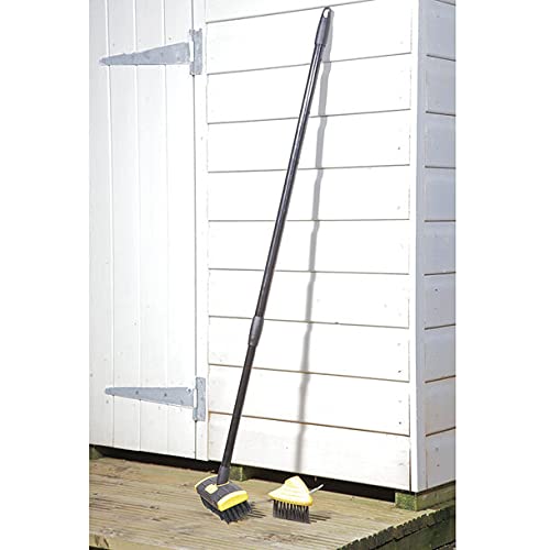 Easylife 4-in-1 Paving & Patio Cleaner with V-Shaped Scraper, Telescopic Wire Broom Deck Cleaner Removes Weeds, Grass, Moss and Dirt, Long Handled Wire Brush Extends 80-140cm - Fully Guaranteed