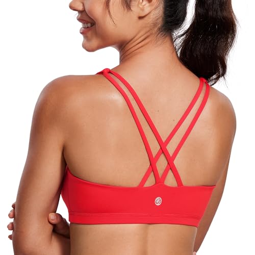 Image of CRZ YOGA Women's Light Support Strappy Sports Bra - Low Cut Wirefree Padded Yoga Cami Criss Cross Back
