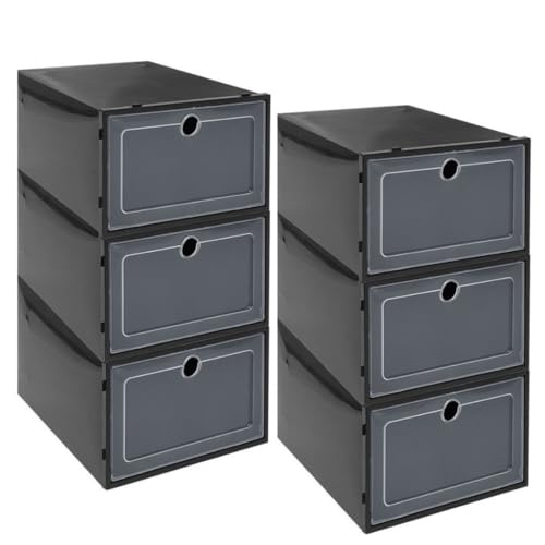 Kit 6 Caixas organizadora para guardar sapato sandália chinelo empilhável Sapateira Gaveta (Preto)