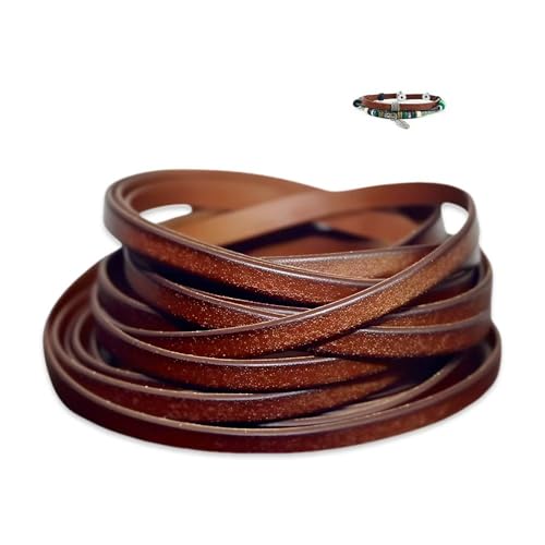 HMCEY Tira de Cuero Plano 5 mm,Ancho Correa de Cuero Marron,Cinta de Cuero para Pulseras,Tiras de Cuero para Manualidades,Cordón de Cuero para Colgante,Cordones Cuero Plana para Bricolaje Bolso