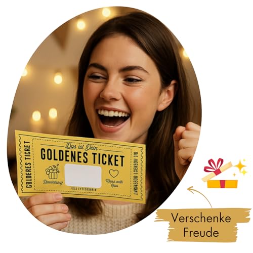 Goldenes Ticket Gutschein zum selber ausfüllen mit Rubbelaufkleber und Verpackung - Geschenk für beste Freundin oder Freund, Personalisierter Geschenk Gutschein zum Geburtstag für Frauen (Schwarz)