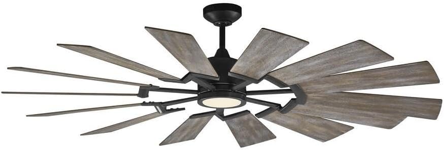 Monte Carlo 14PRR62AGPD Prairie Windmill Energy Star 62" Outdoor Ceiling Fan with LED Light and Hand Remote Control, 14 Wood Blades, Aged Pewter