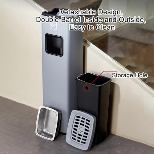 Cubo de basura con cenicero vertical metálico para pasillos comunitarios 8
