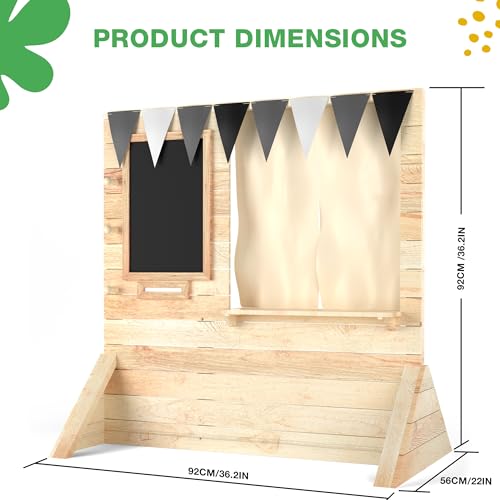 Big Game Hunters Wooden Puppet Theater with Window, Curtains, Blackboard and Decoration Flags, Puppet Show Theater for Kids and Toddlers - Thumbnail 3