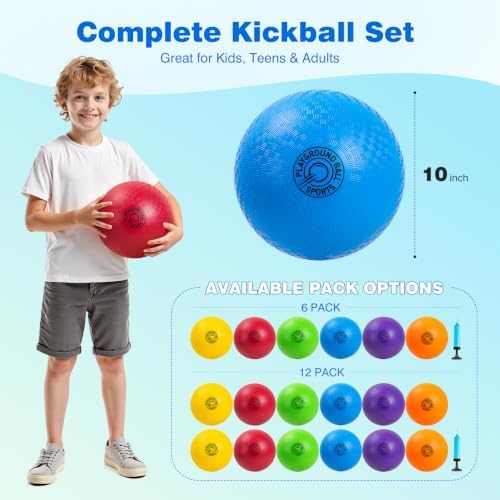 EVERICH TOY Kickball Set, 6 Pack 10 Inch Playground Balls Bulk for All Ages