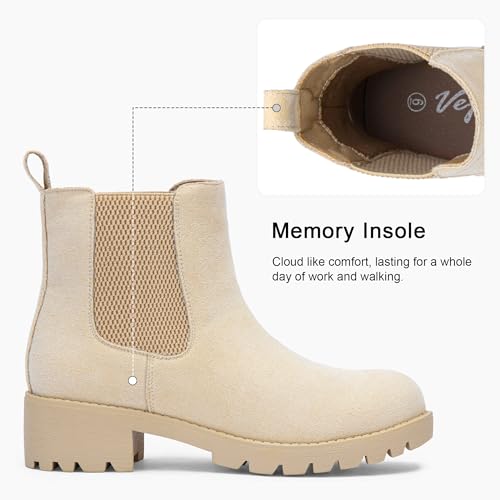 Image of Vepose Women's Chelsea Ankle Boots Pull-On Low Heel Booties 9607 | Flat short boots with elastic side, round toe for casual daily